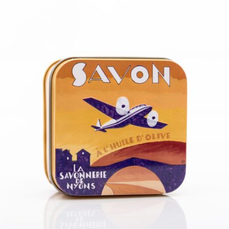 Vintage Blechdose mit Seife „Art Deco Flugzeug“, 100 g. La Savonnerie de Nyons, Duft „Verveine“