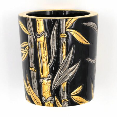 Duftkerze "Bambous noir", 11,5 cm. Emaux de Longwy, Emaille, Gold, Platin. Duft “Leder & Feuer”