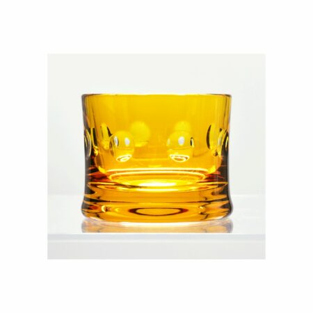 Teelichthalter “Staccato”, 6 cm. Cristallerie de Montbronn, bernsteinfarbenes Kristallglas