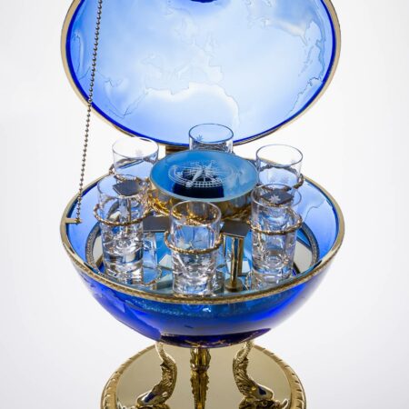 Spirituosen-Globus, 30 cm. Cristallerie de Montbronn, Kristallglas, vergoldete Bronze