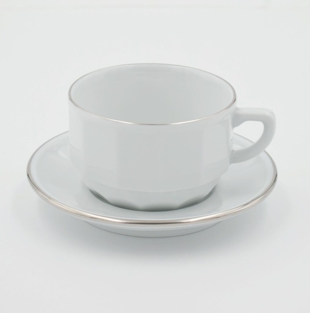 Teetasse Apilco Flora, 15cl. Weiß, Platinrand