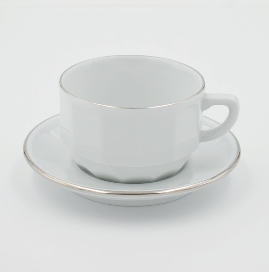 Teetasse Apilco Flora, 15cl. Weiß, Platinrand