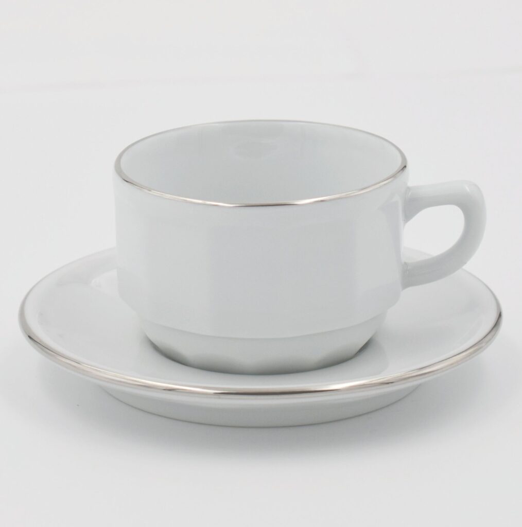 Mittlere Tasse Apilco Flora, 20cl. Weiß, Platinrand