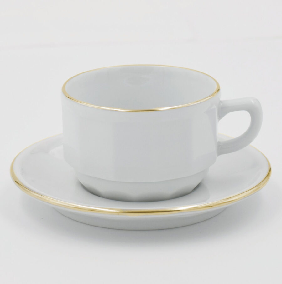 2. Wahl: Untertasse für mittlere Tasse Apilco Flora, 20cl. Weiß, Goldrand (ohne Tasse)