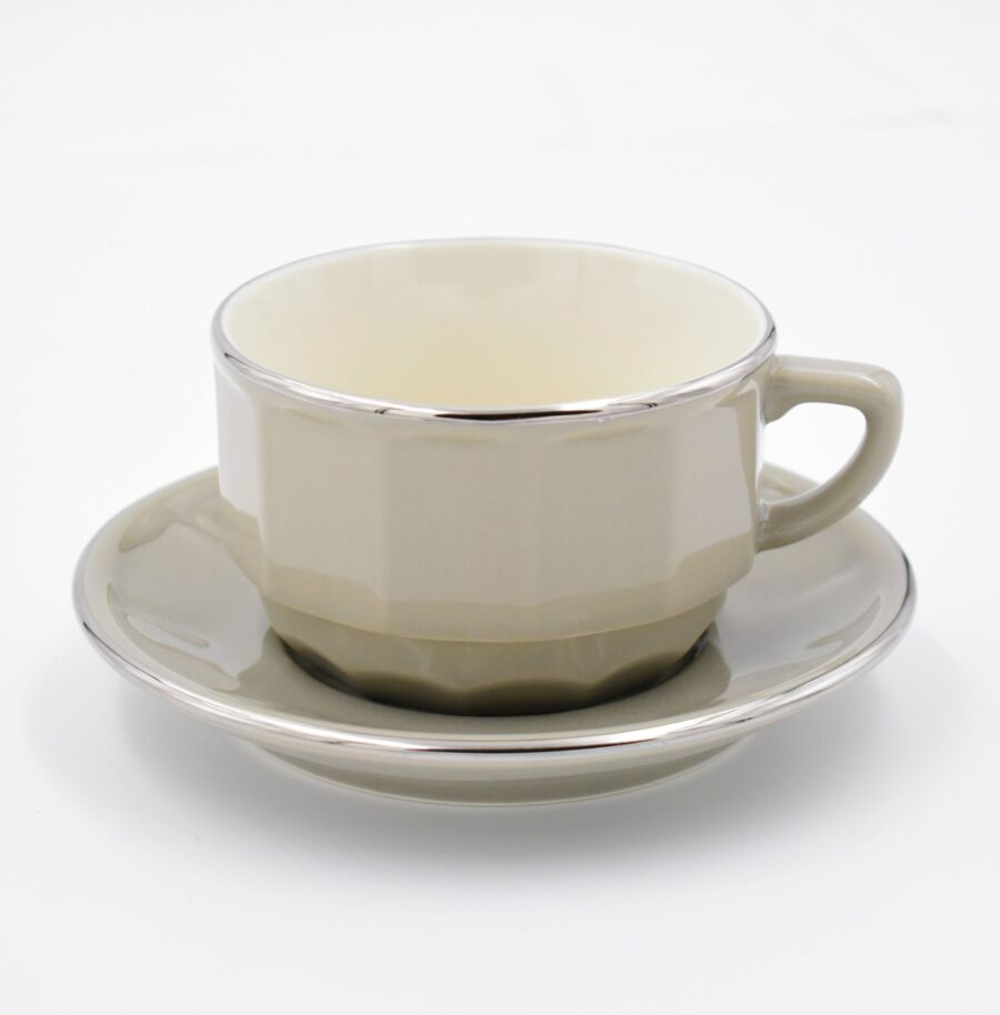 Mittlere Tasse Apilco Flora, 20cl. Grau, Platinrand