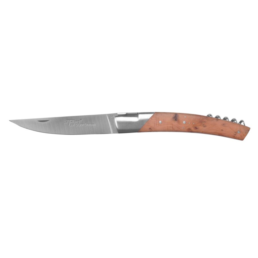 Taschenmesser mit Korkenzieher "Le Thiers Pirou", 12cm. Goyon-Chazeau, Griff Wacholderholz, matt – Bild 2