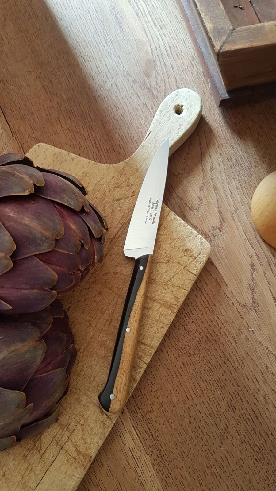 Allzweckmesser Küche "P'tit Tradi", 10cm. Goyon-Chazeau, Griff Grenadillholz, matt, im Retro-Karton – Bild 2