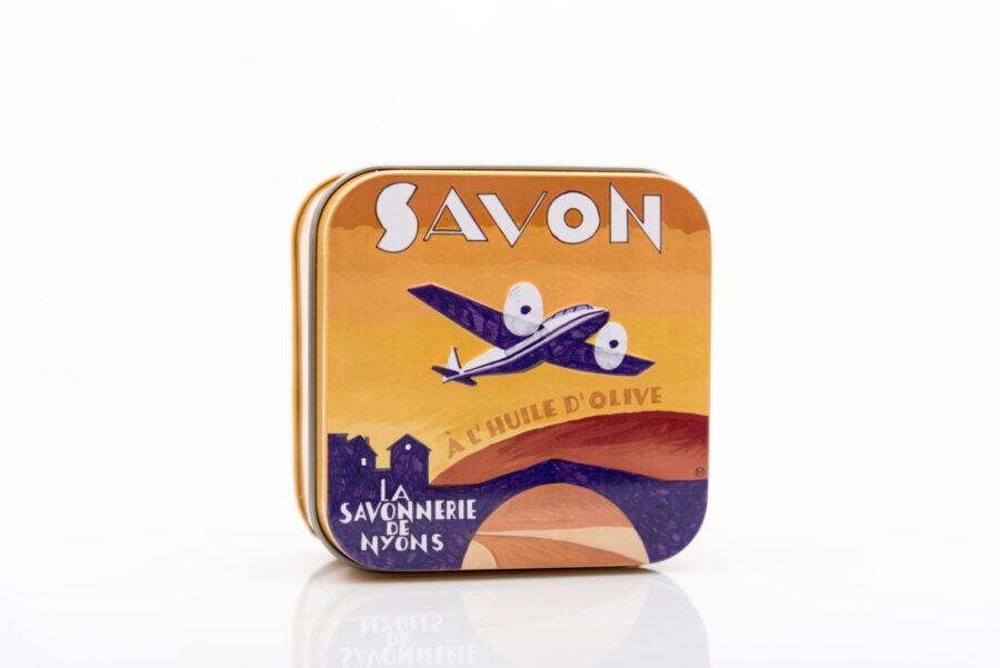 Vintage Blechdose mit Seife „Art Deco Flugzeug“, 100 g. La Savonnerie de Nyons, Duft „Verveine“