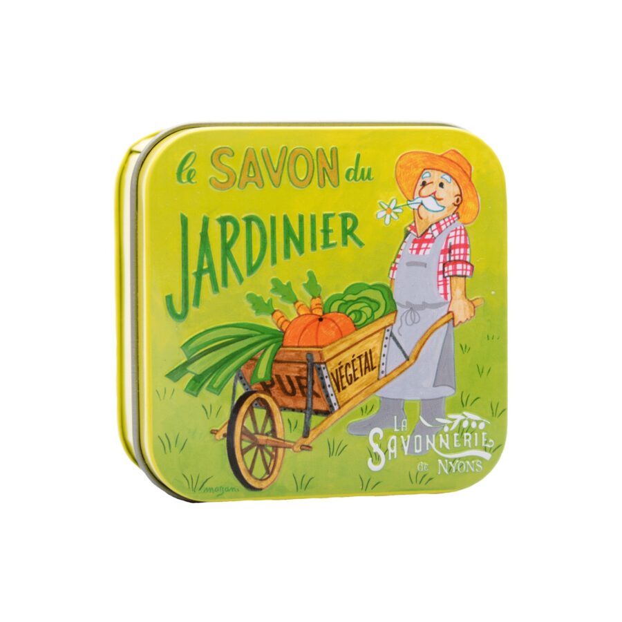 Vintage Blechdose mit Pflegeseife „Gärtnerglück“, 100 g. La Savonnerie de Nyons, Duft „Orange“