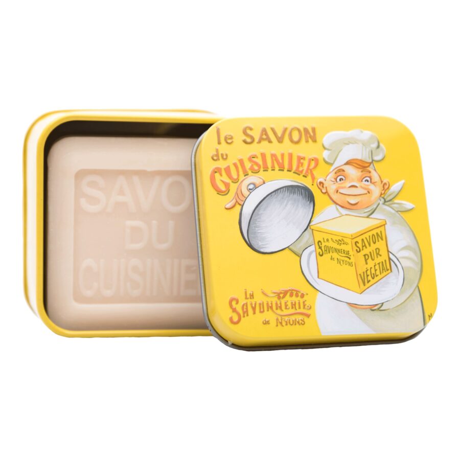 Vintage Blechdose, geruchsneutralisierende Seife „Küchenfreund“, 100 g. La Savonnerie de Nyons, Duft „Mandel“ – Bild 2