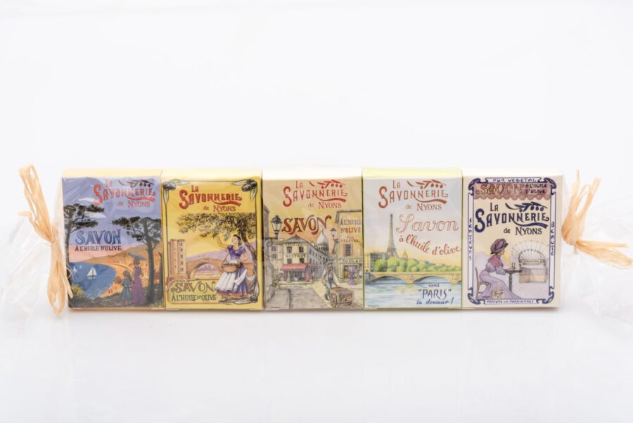 Vintage Gästeseifen, 5er Geschenkset, 5 x 25 g. La Savonnerie de Nyons. Verschiedene Düfte