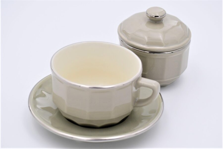 Große Tasse Apilco Flora, 25cl. Grau, Platinrand – Bild 3