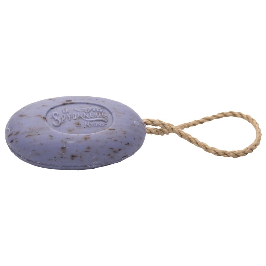 Peelingseife an Kordel, 220 g. La Savonnerie de Nyons, Duft „Lavendelblüte“