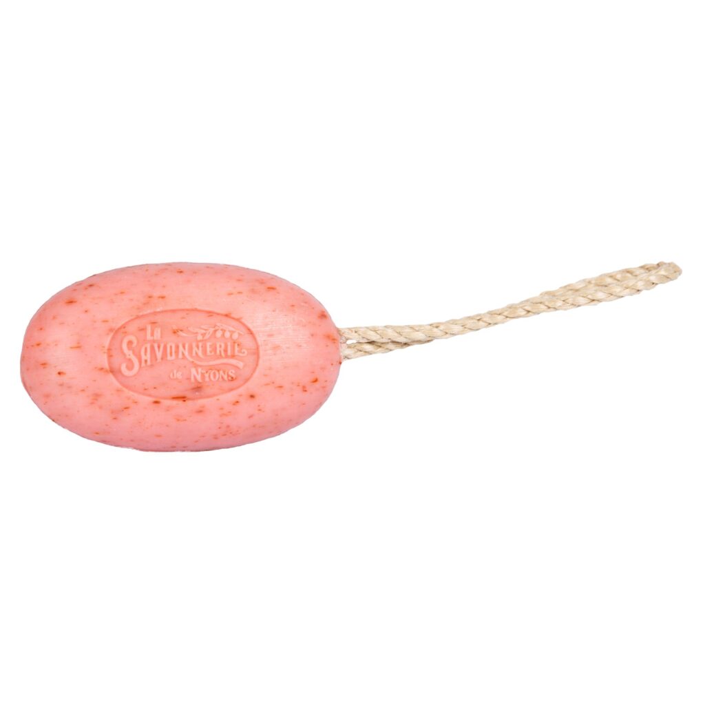 Peelingseife an Kordel, 220 g. La Savonnerie de Nyons, Duft „Rosenblüte“