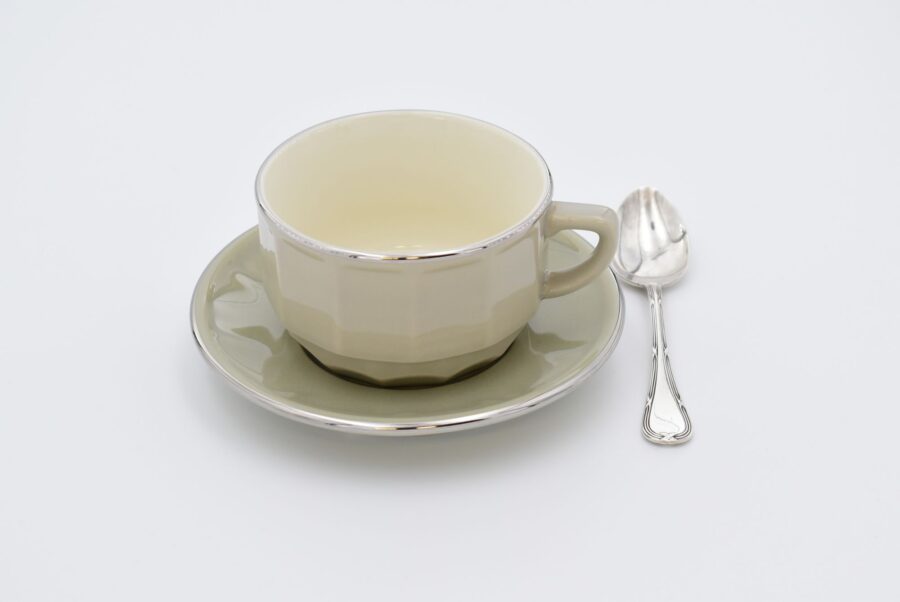 Mittlere Tasse Apilco Flora, 20cl. Grau, Platinrand – Bild 2