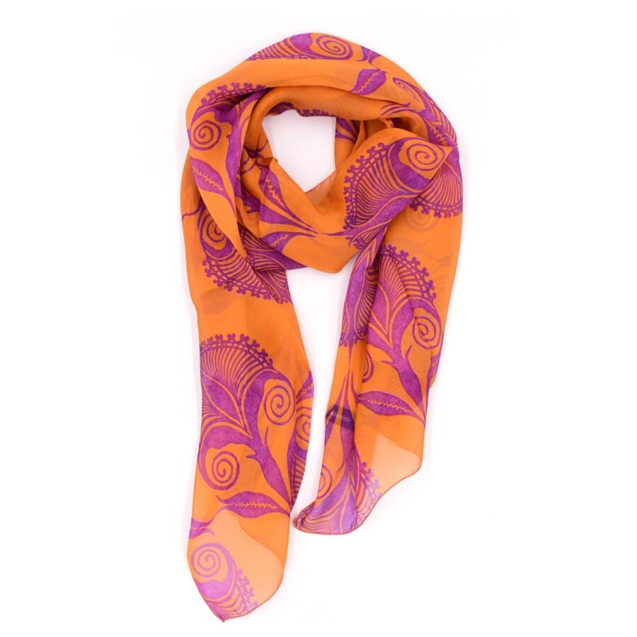 Seidenschal Damen "Fleurs exotiques orange", 140 x 40 cm. Brochier Soieries, 100% Seide