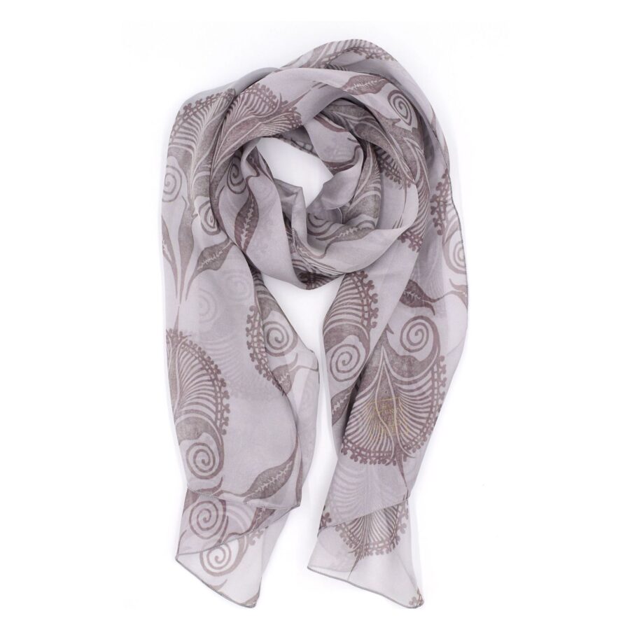 Seidenschal Damen "Fleurs exotiques grau", 140 x 40 cm. Brochier Soieries, 100% Seide