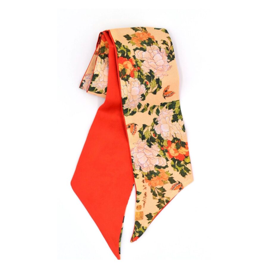 Halsschleife Damen "Silky Pivoines", 100 x 7 cm. Brochier Soieries, 100% Seide