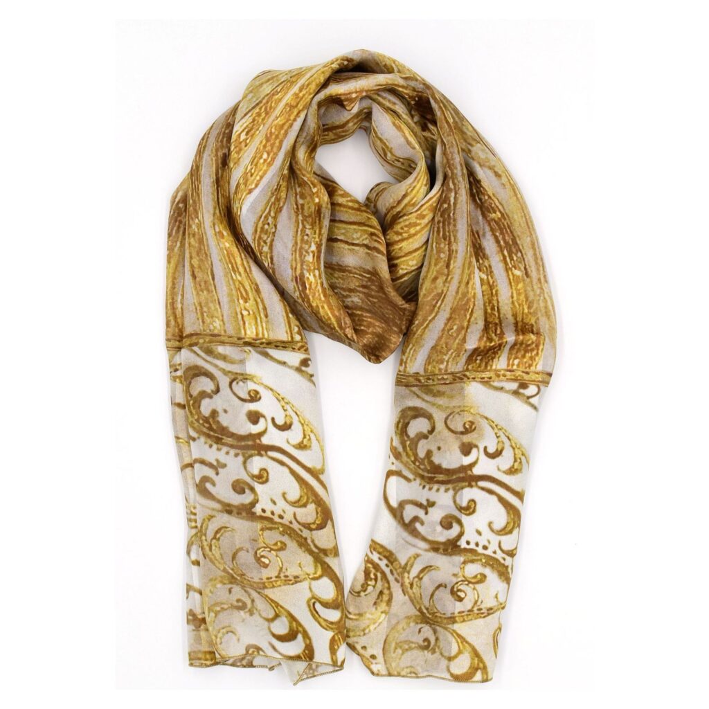 Seidenschal Damen "Van Dyck" Gold, 140 x 40 cm. Brochier Soieries, 100% Seide