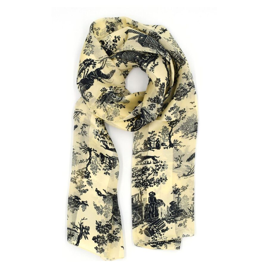 Seidenschal Damen "Toile de Jouy noir", 140 x 40 cm. Brochier Soieries, 100% Seide