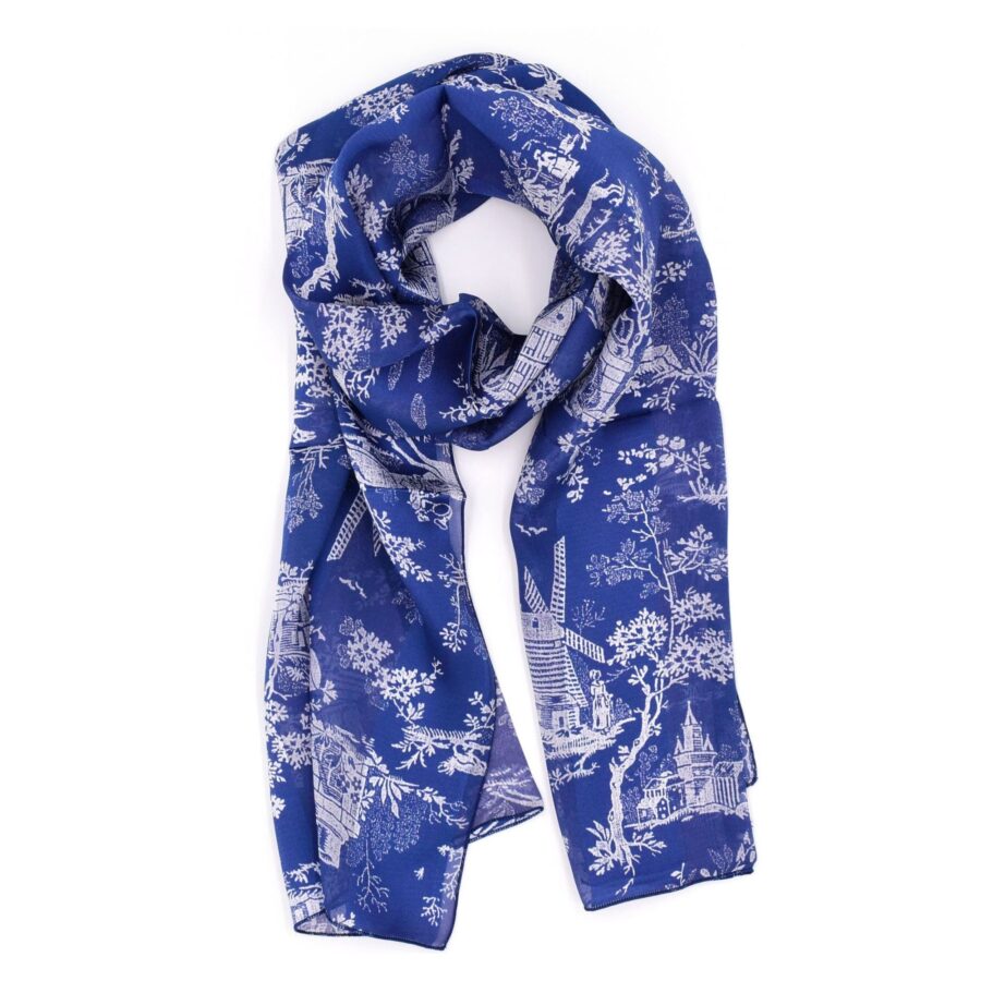 Seidenschal Damen "Toile de Jouy bleu", 140 x 40 cm. Brochier Soieries, 100% Seide
