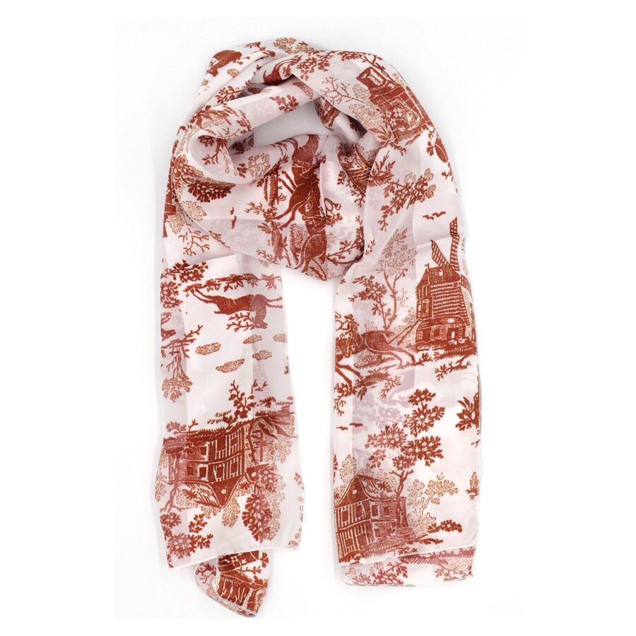 Seidenschal Damen "Toile de Jouy rouge", 140 x 40 cm. Brochier Soieries, 100% Seide