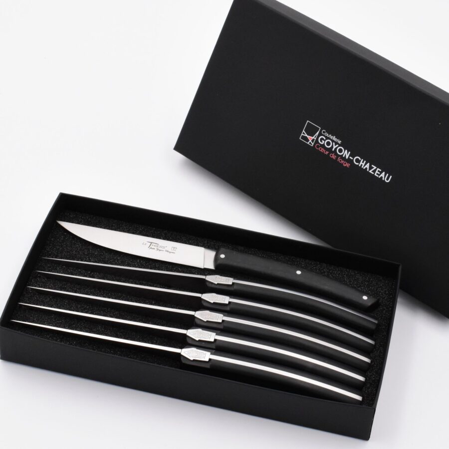 Steakmesser "Le Thiers Pirou Brasserie", 23 cm. Goyon-Chazeau, Griffe schwarzer Paperstone, 6er-Set in Kartonbox