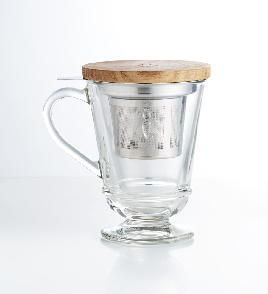 Teeglas "Tisanière Abeille", 0,25 l. La Rochère, Edelstahlfilter, Holzdeckel