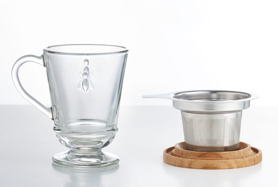 Teeglas "Tisanière Abeille", 0,25 l. La Rochère, Edelstahlfilter, Holzdeckel – Bild 2