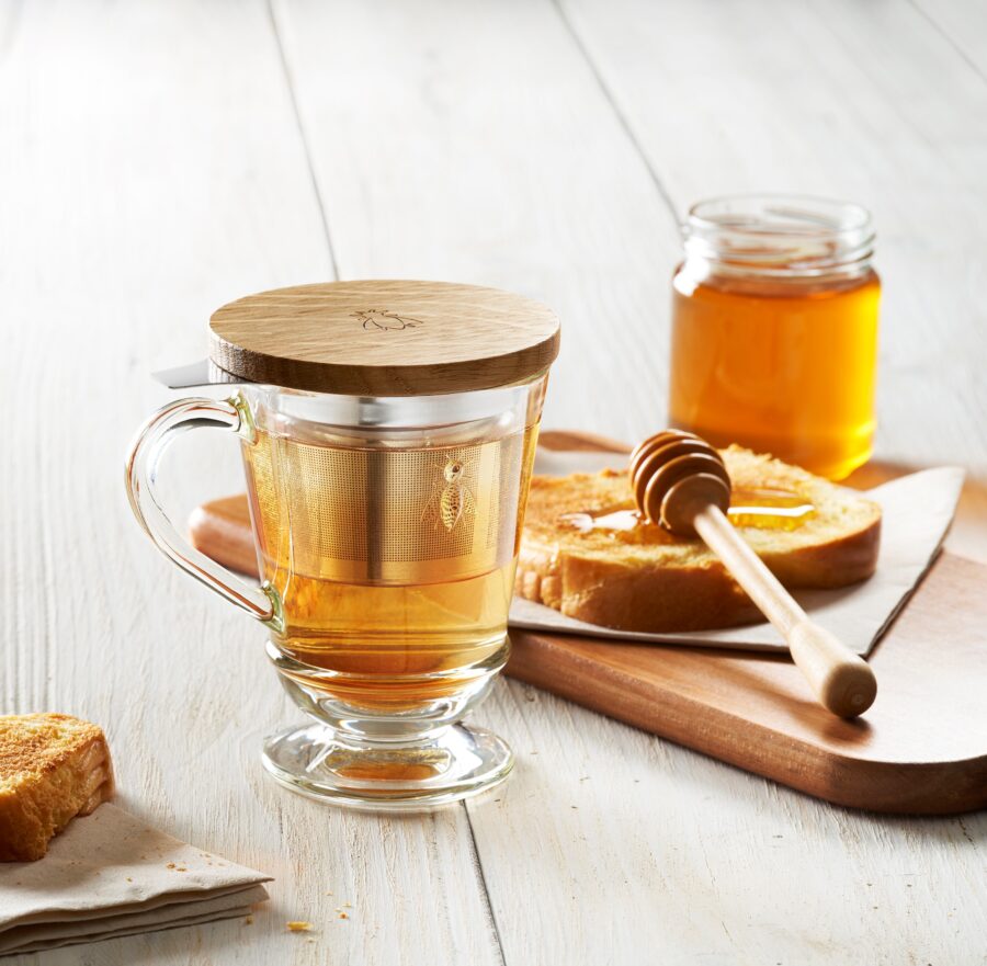 Teeglas "Tisanière Abeille", 0,25 l. La Rochère, Edelstahlfilter, Holzdeckel – Bild 4