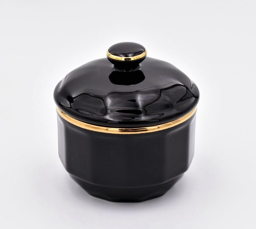 Zuckerdose Apilco Flora. Schwarz, Goldrand
