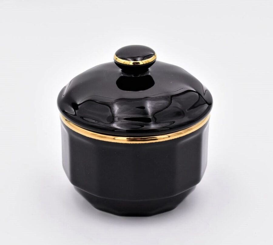 Zuckerdose Apilco Flora. Schwarz, Goldrand
