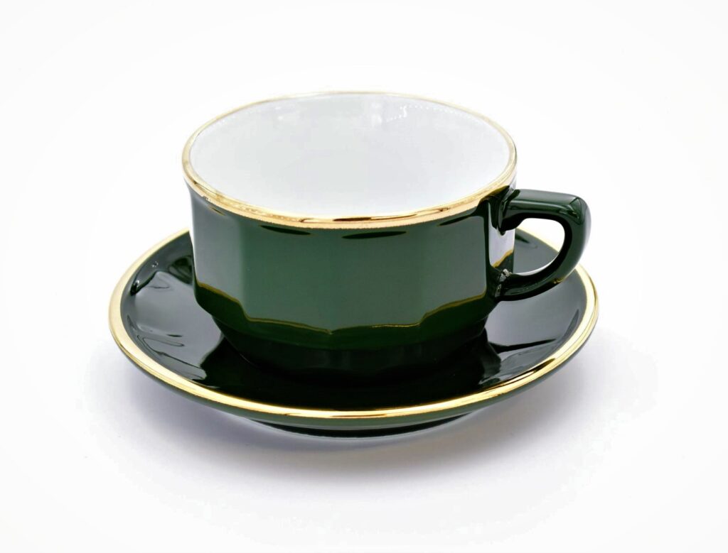 Mittlere Tasse Apilco Flora, 20cl. Empire Grün, Goldrand