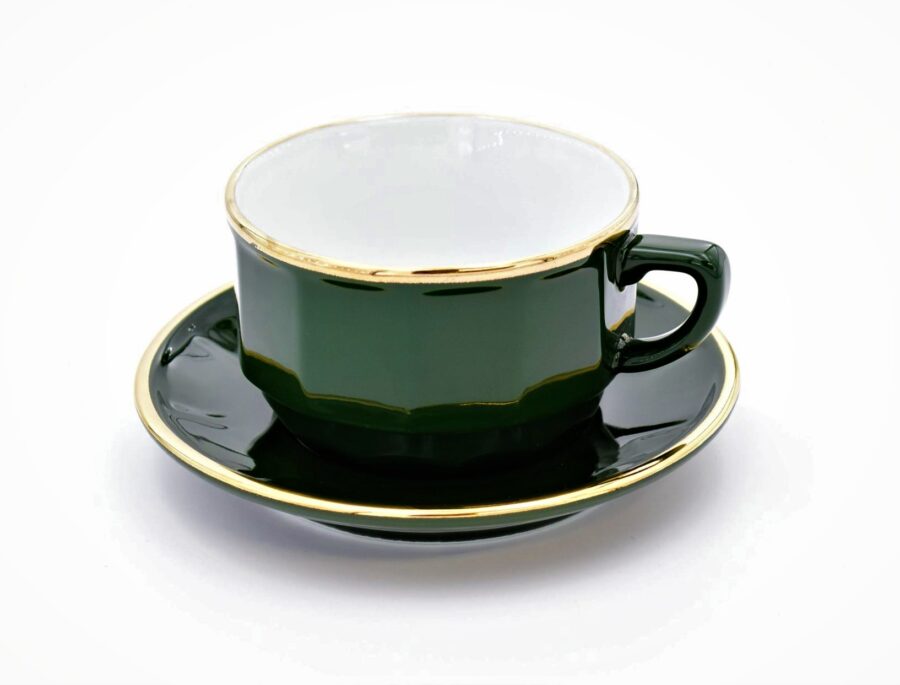 Mittlere Tasse Apilco Flora, 20cl. Empire Grün, Goldrand
