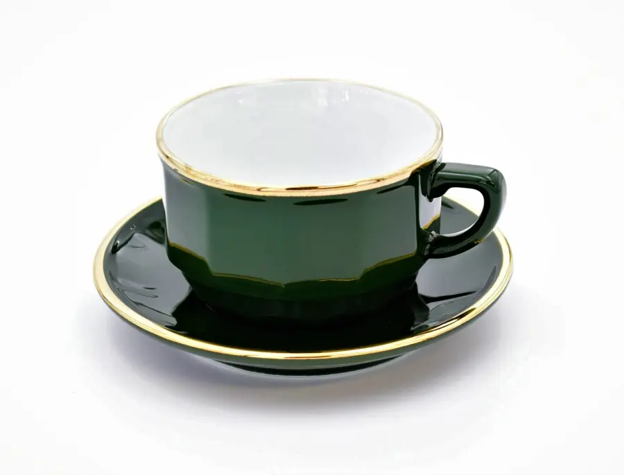 Mittlere Tasse Apilco Flora, 20cl. Empire Grün, Goldrand