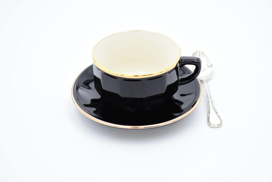 Mittlere Tasse Apilco Flora, 20cl. Schwarz, Goldrand – Bild 2