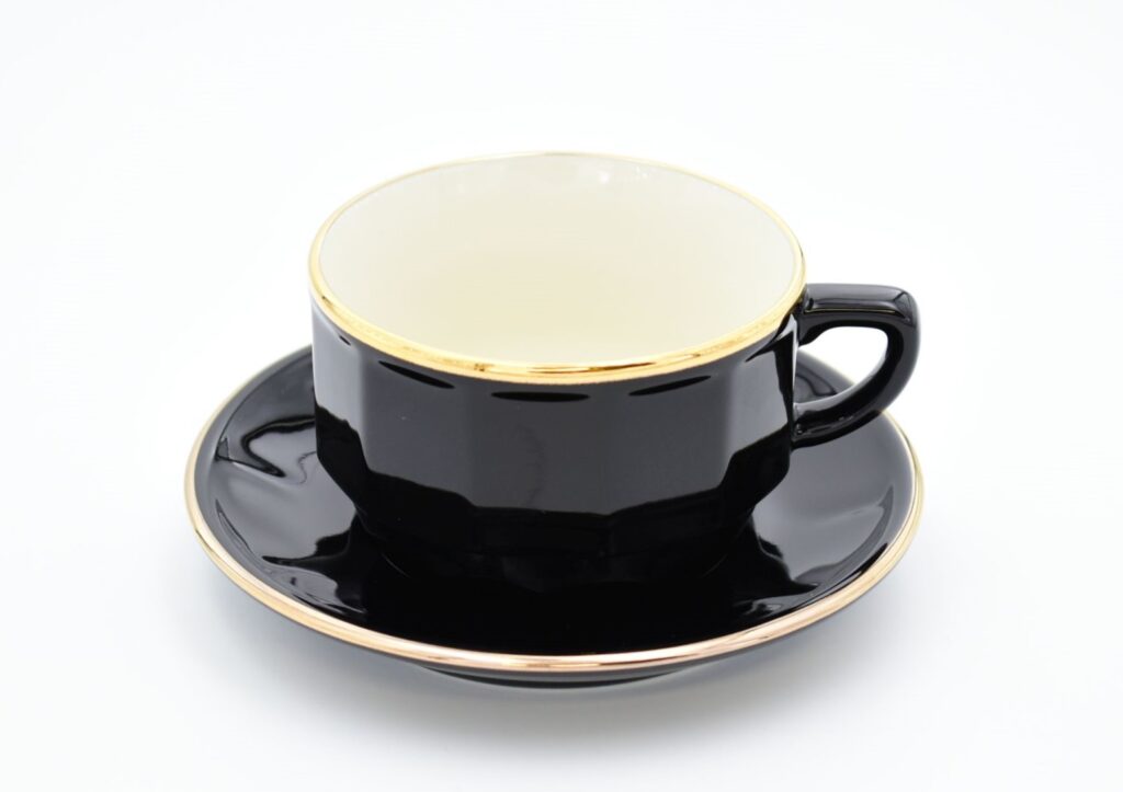 Mittlere Tasse Apilco Flora, 20cl. Schwarz, Goldrand