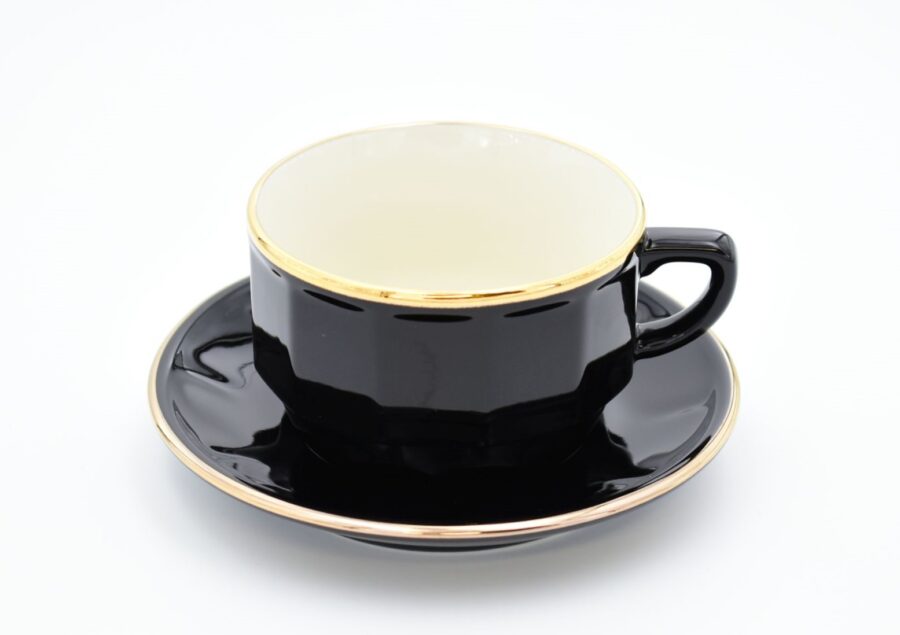 Mittlere Tasse Apilco Flora, 20cl. Schwarz, Goldrand