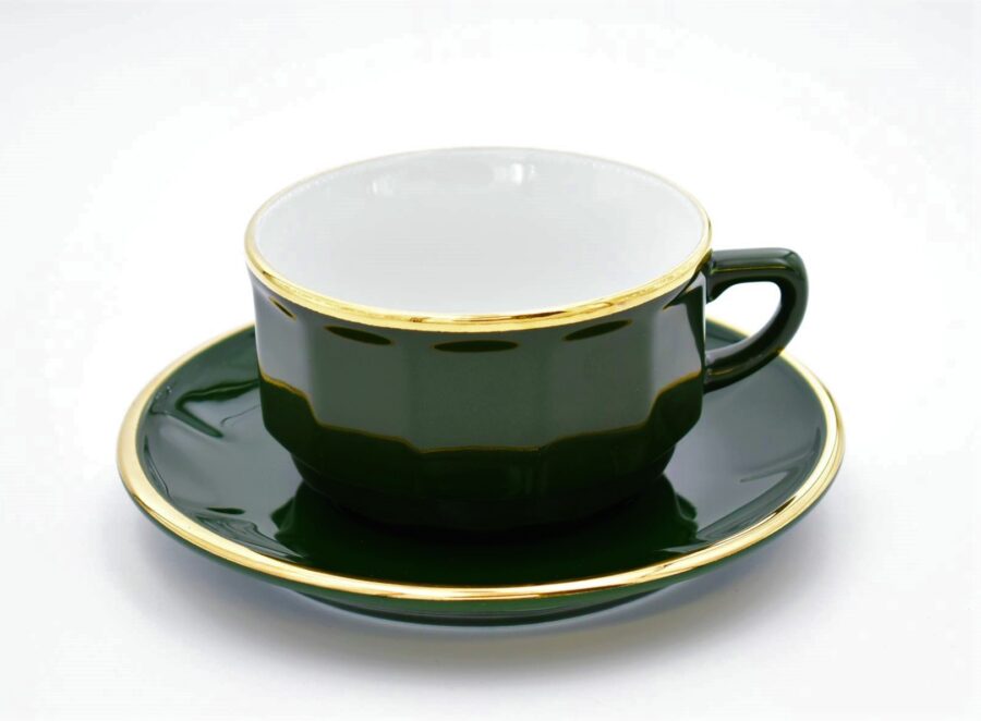Große Tasse Apilco Flora, 25cl. Empire Grün, Goldrand