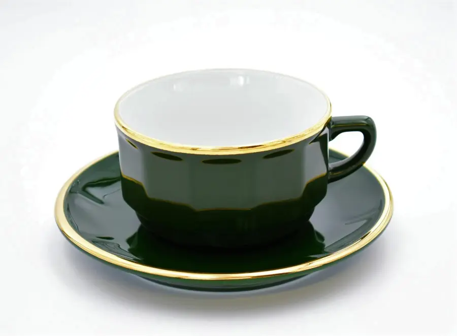 Große Tasse Apilco Flora, 25cl. Empire Grün, Goldrand