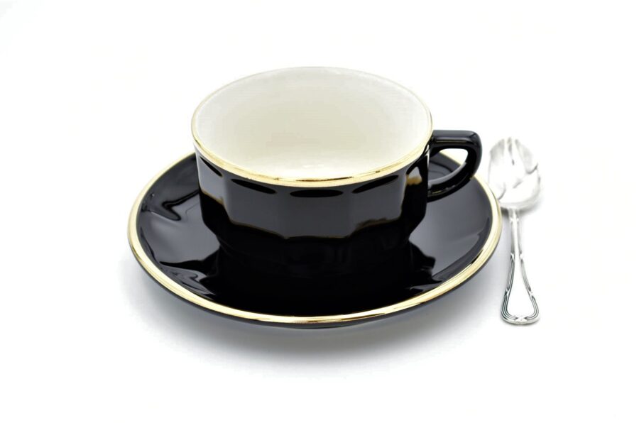 Große Tasse Apilco Flora, 25cl. Schwarz, Goldrand – Bild 2