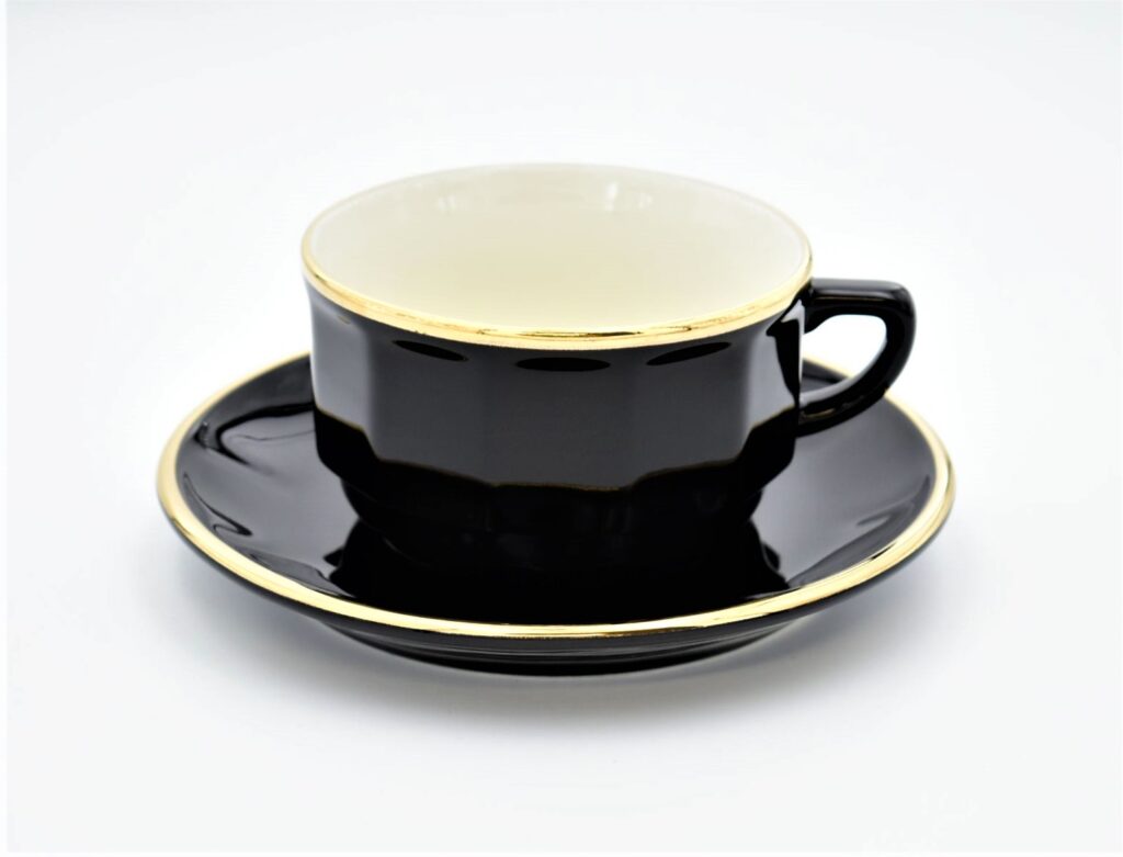 Große Tasse Apilco Flora, 25cl. Schwarz, Goldrand