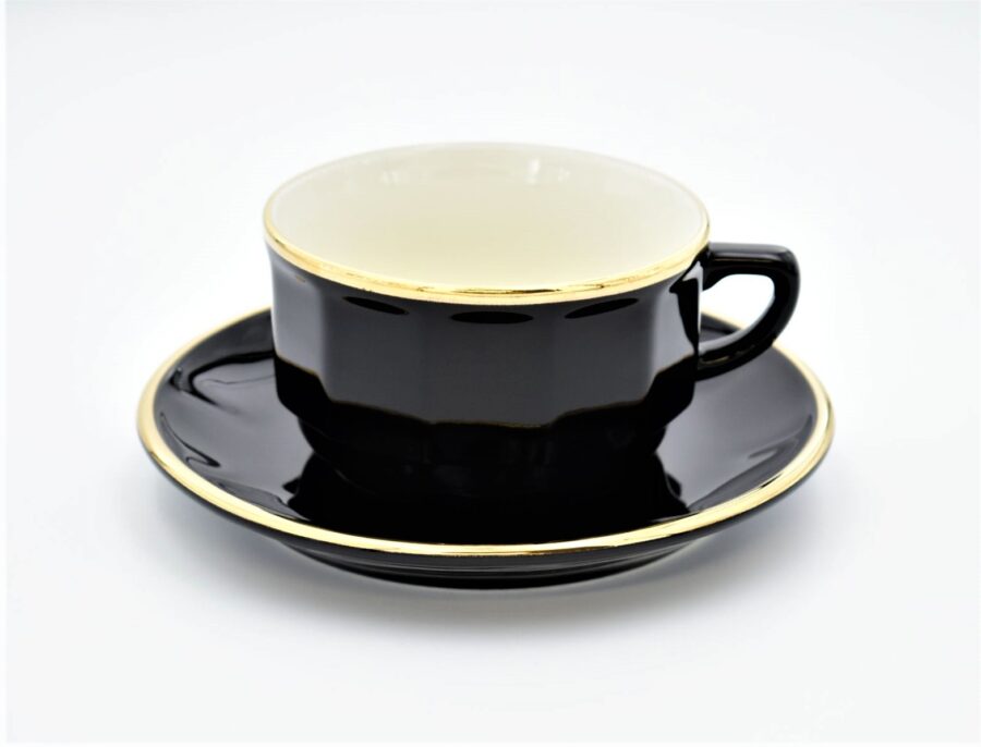 Große Tasse Apilco Flora, 25cl. Schwarz, Goldrand