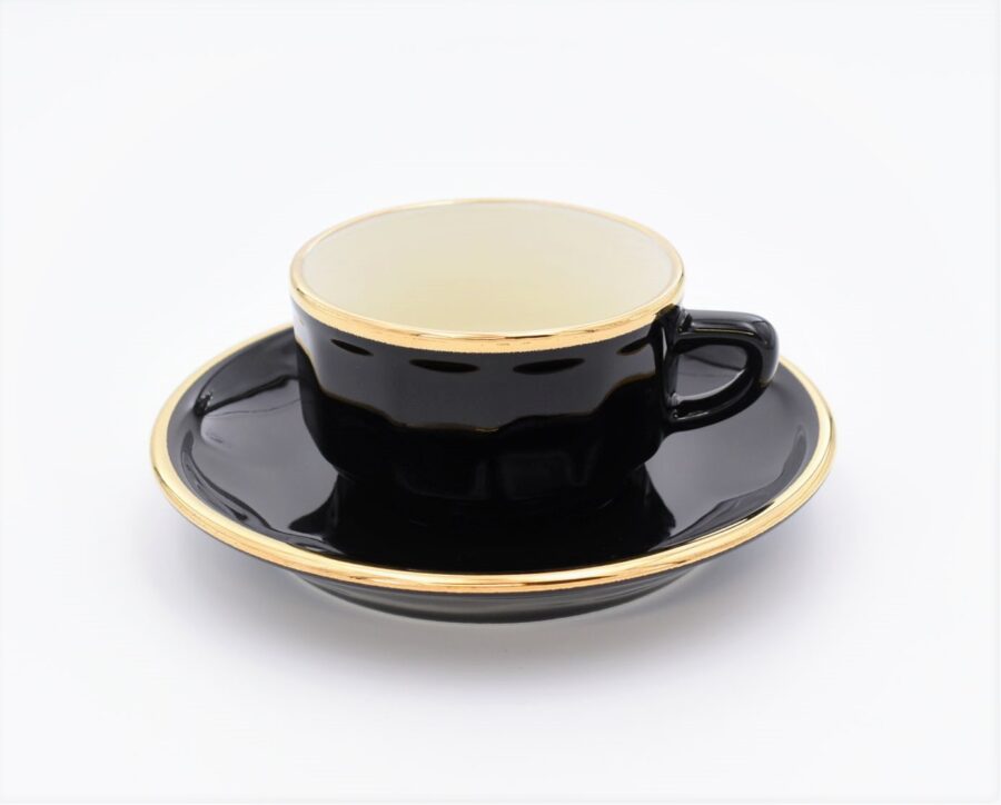 2. Wahl: Untertasse für Mokkatasse Apilco Flora, 10cl. Schwarz, Goldrand (ohne Tasse)