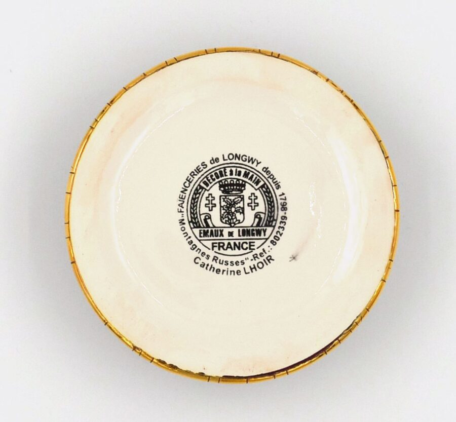 Schmuckschatulle Keramik "Montagnes russes", 9 cm. Emaux de Longwy. Emaille, Gold, Platin – Bild 3