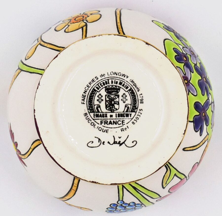 Bonbonnière "Bucolique", 13 cm. Emaux de Longwy. Emaille, Gold – Bild 5