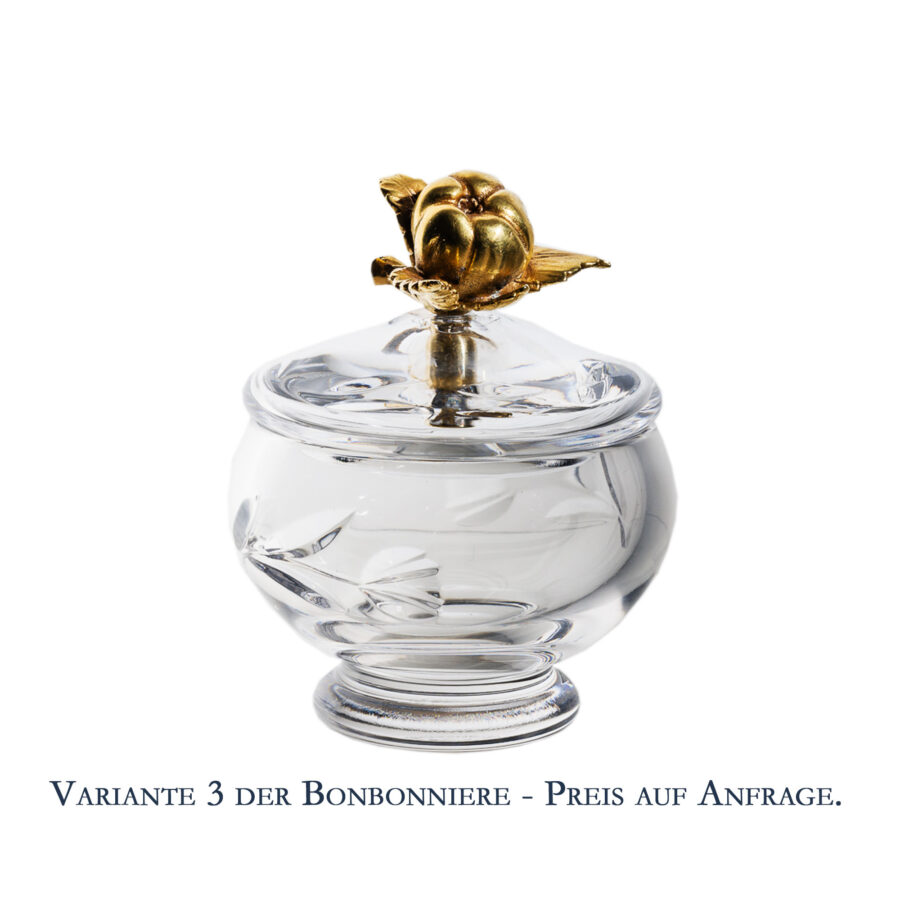 Bonbonnière, 11 cm. Cristallerie de Montbronn, Kristallglas, vergoldeter Knauf – Bild 4