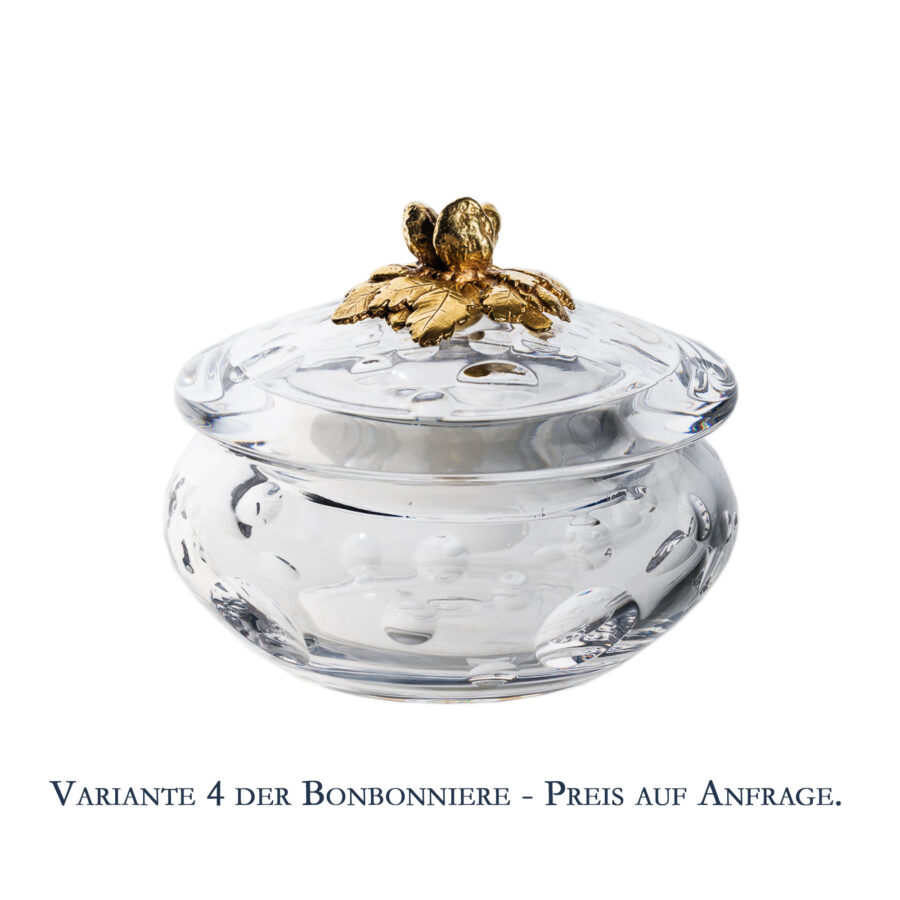 Bonbonnière, 11 cm. Cristallerie de Montbronn, Kristallglas, vergoldeter Knauf – Bild 5
