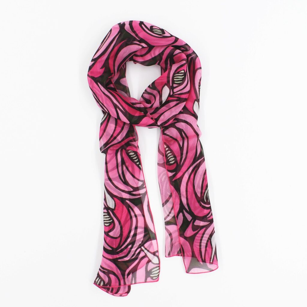 Seidenschal Damen. Mackintosh "Rose et Larme", 140 x 40 cm. Brochier Soieries, 100% Seide
