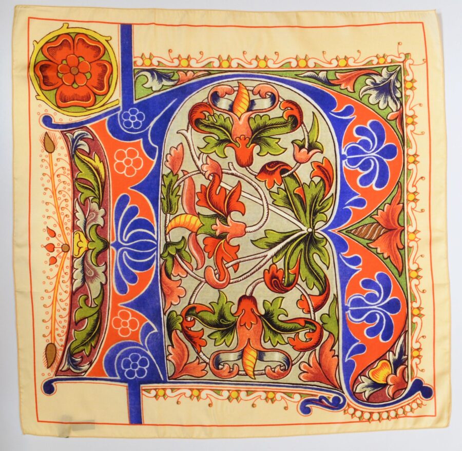Seidentuch Damen "Lettre Médiévale", 70 x 70 cm. Brochier Soieries, 100% Seide
